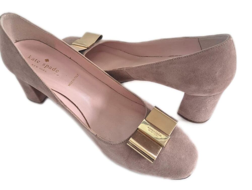 Kate Spade Sz 9 Lorin Pumps Pink Beige Made in Italy Suede Square Toe Block Heel